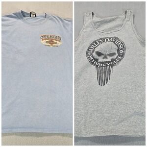 Harley Davidson T-Shirt Tank Top Mens Large Blue Gray Sturgis Military Bundle